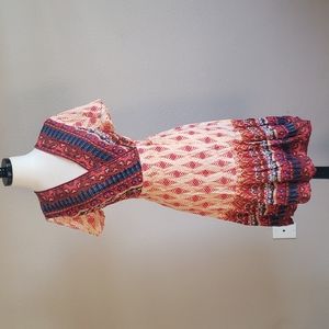 NWT ZESICA Boho Floral V Neck Wrap Mini Dress Sz Small